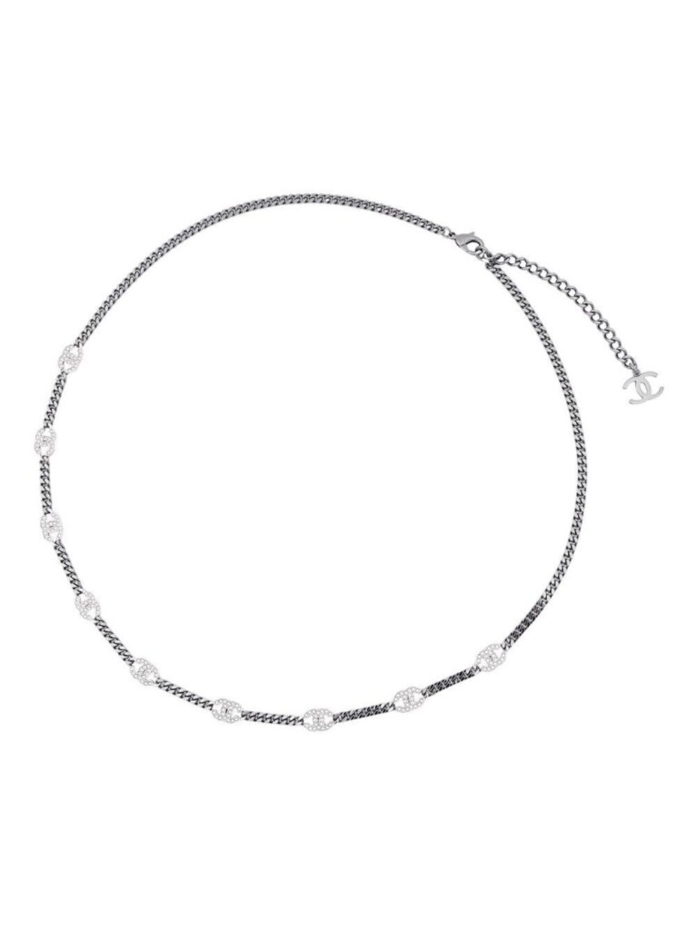 Chanel Necklace CC Logo Rhinestone Long